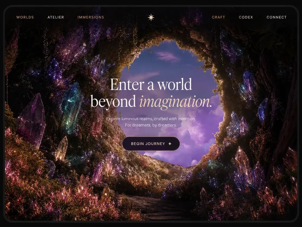 Landing-page concept: an immersive-worlds brand
