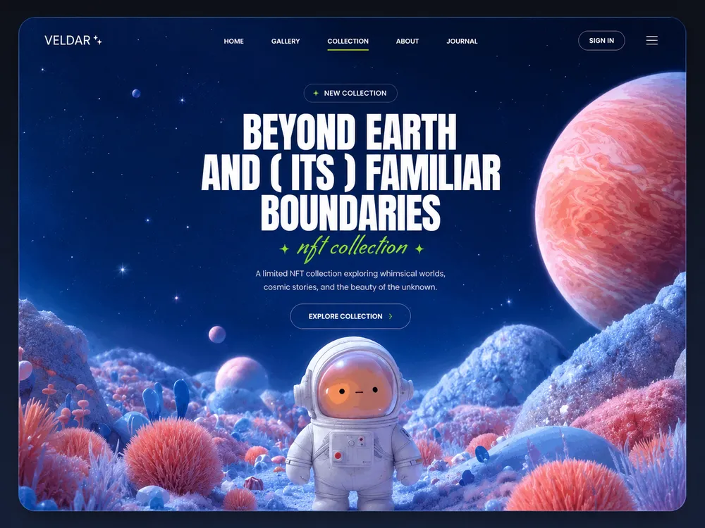 Landing-page concept: a collectible space brand