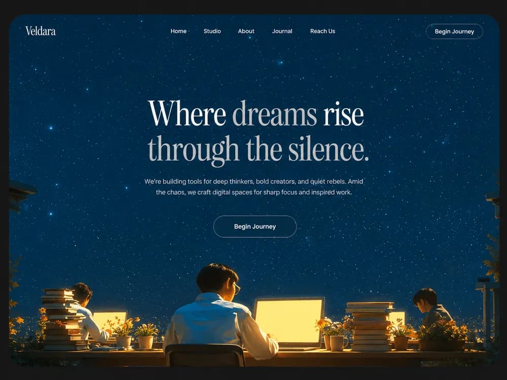 Landing-page concept: a focus-tools studio